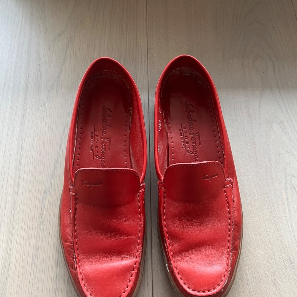 Salvatore Ferragamo Sport Red Leather Loafers size 6.5